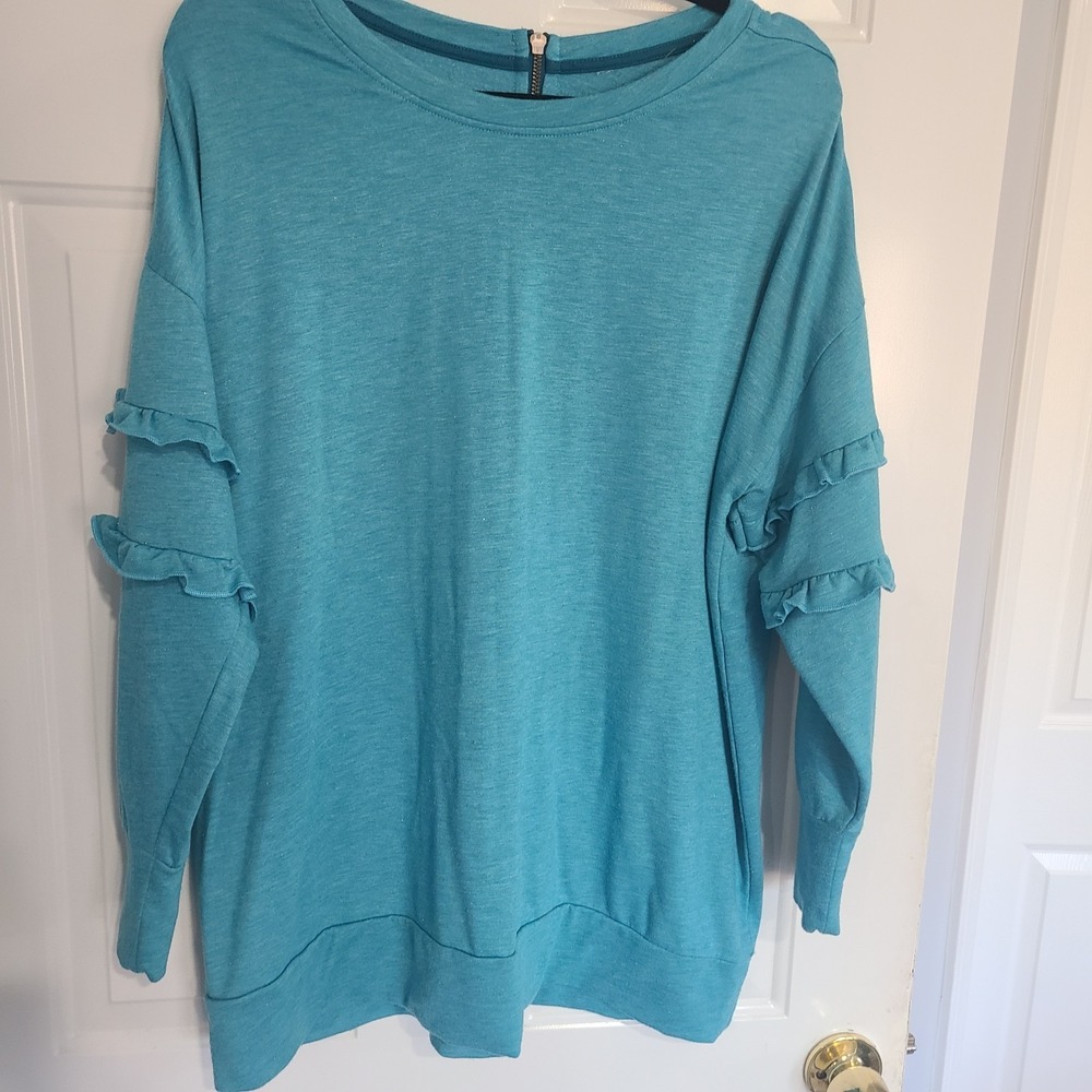 Matilda Jane Blue XL Women's Blouse Top With Ruffles And Gold Sparkles - Picture 3 of 6